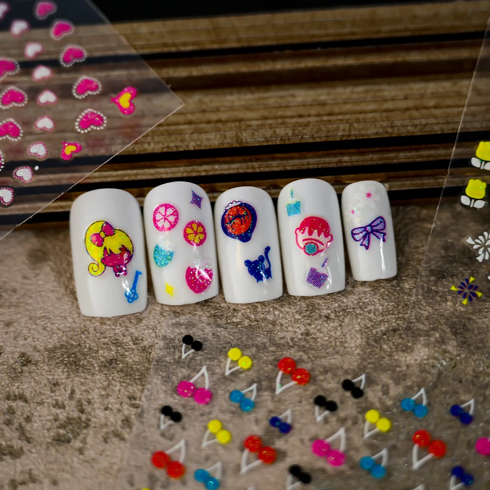 30pcs ผสมดอกไม้ Hearts MINI ชุดสติกเกอร์เล็บประกาย Glitter สีสัน Blossom 3D เล็บ Self-กาวเล็บ Sliders