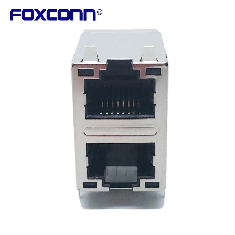 RJ45 Foxconn JFM38A1B-EL04-4F Double Gigabit filter RJ45 Mesh opening Socket Connector Metal RJ45 Shield Network Jack