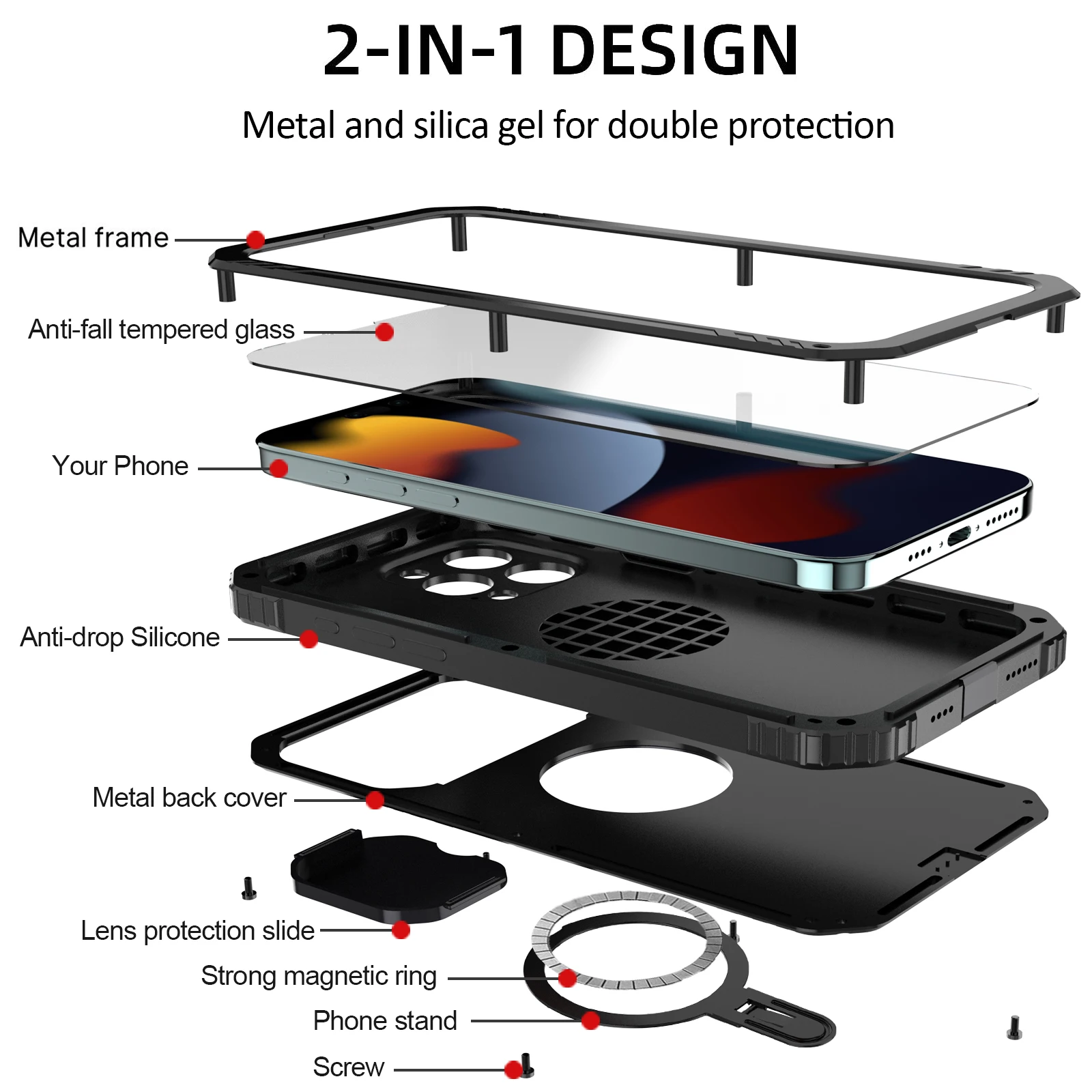 

Магнитный чехол Magsafe для iphone 15 Pro Max 15 Pro, Противоударная подставка со стеклом, защита на 360 °