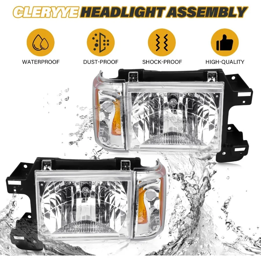 مجموعة مصابيح أمامية متوافقة مع شاحنة برونكو F150 F250 F350 F450 19871991 مصباح رأس من نوع الهالوجين OEStyle استبدال المصباح الأمامي #6