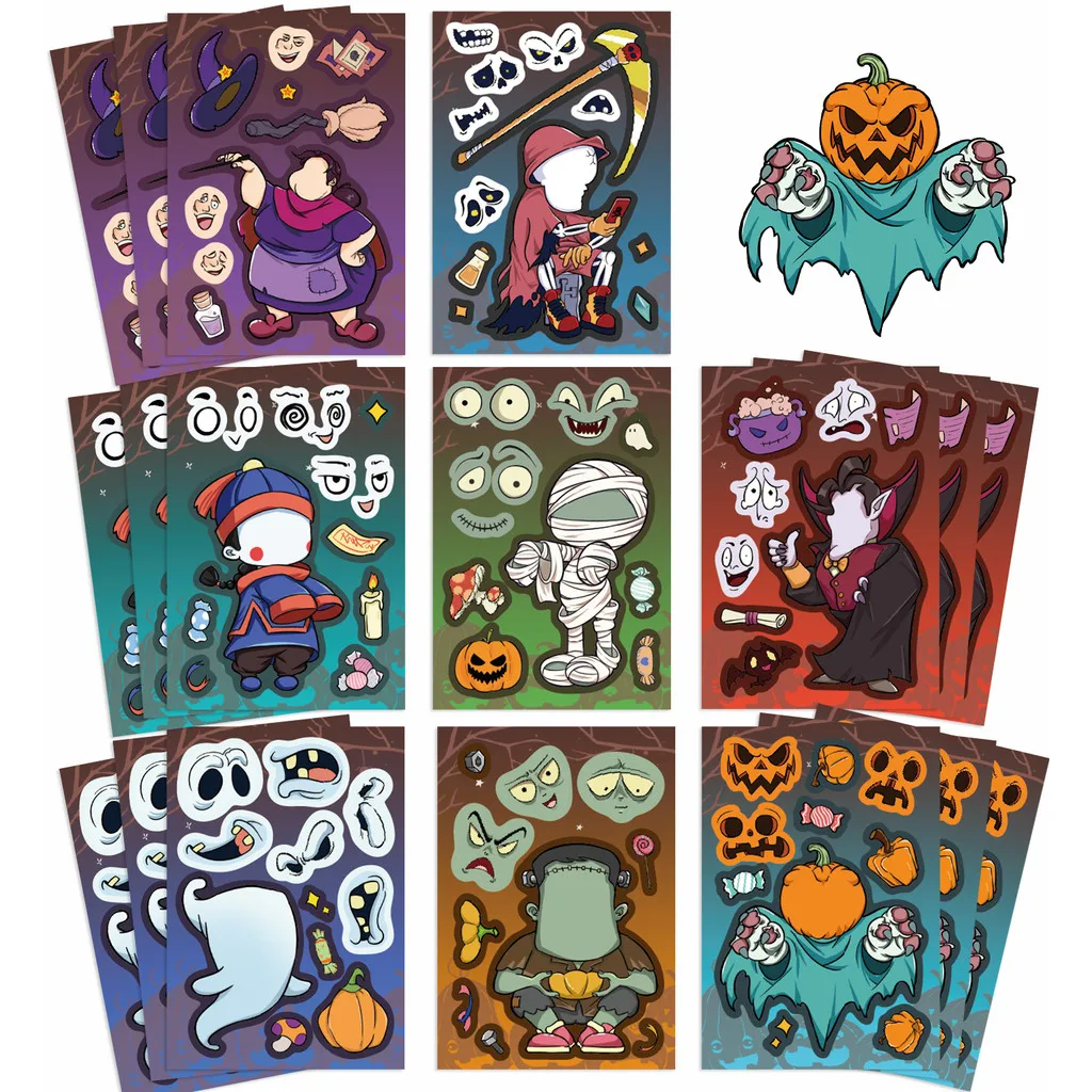 8Pcs Halloween Themed Waterproof Decal Stickers, Spooky Holiday Pattern Tape for Parcel Wrapping, Cup & Luggage Custom Decor