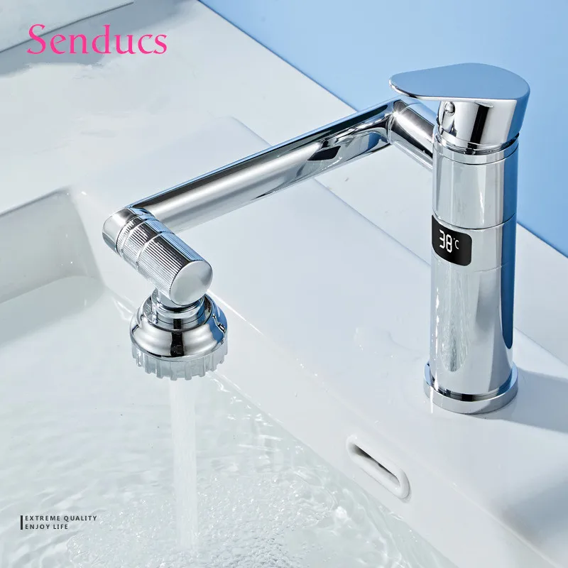 

Modern Hot and Cold Digital Basin Taps Mixer for Bathroom 1080° Rotatble Brass Bathroom Basin Faucets with Two Water Mode