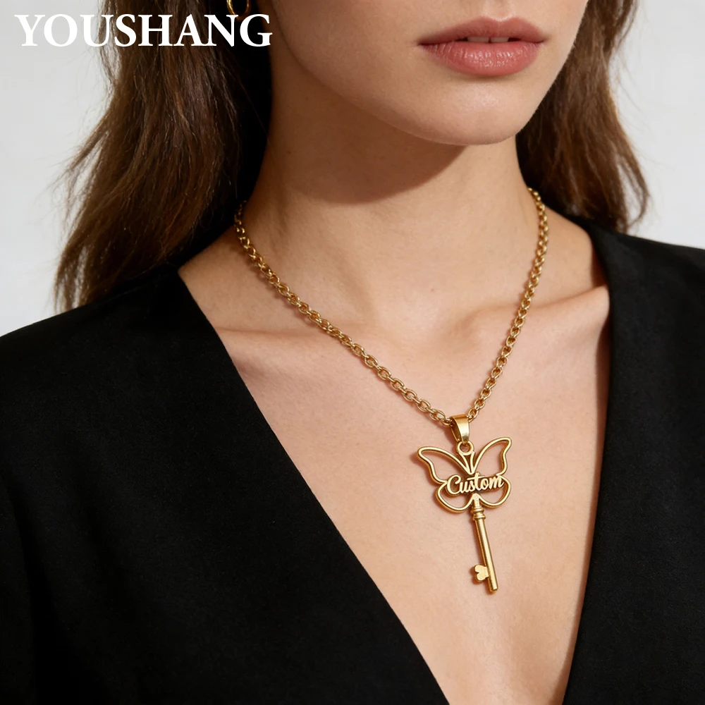 

Personalized Butterfly Key Necklace – Custom Name Engraved Pendant for Family, Meaningful Gift for Birthday Anniversary.