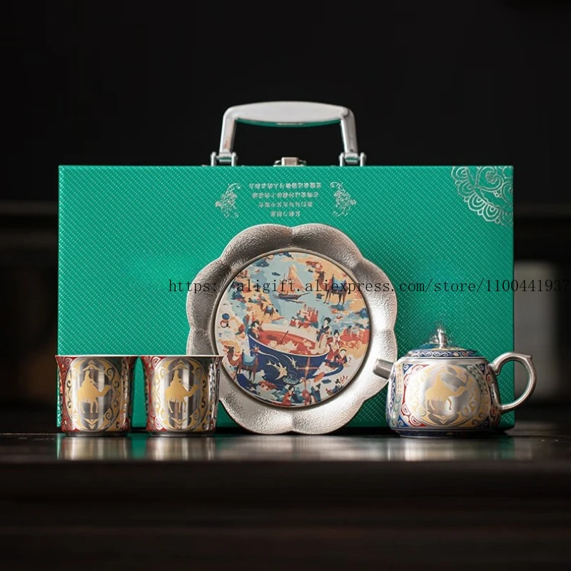 

Керамический посеребренный чайный сервиз Silk Road Grand Beauty Dunhuang, чайник и чайная чашка, небольшой набор, деловой сувенир