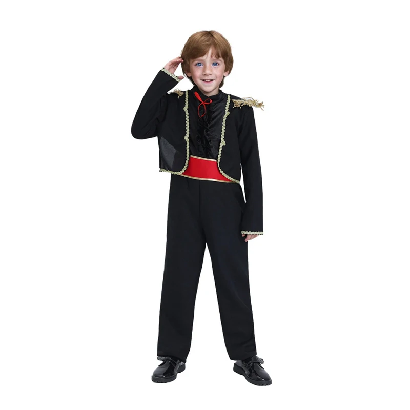 Traje de Cosplay de Torero Español para Niños, Ropa Negra Elegante, Disfraz de Flamenco Rojo, Trajes Tradicionales de Sevilla, Europa