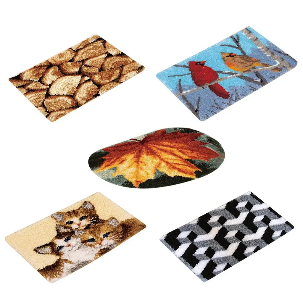 Carpet Latch Hooking Kits Acrylic Yarn Needlework Set DIY Crochet Cushion Craft for Living Room and Bedroom