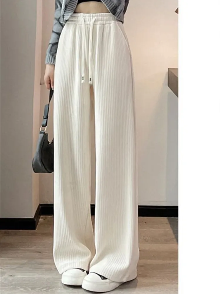 Novo 2024 veludo feminino perna reta calças casuais cintura alta drapeado até o chão bola de neve bla versátil all-match