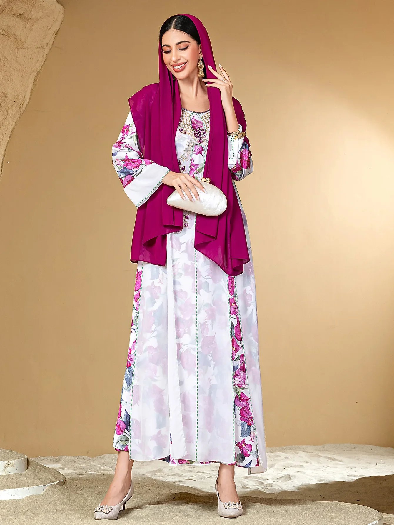 

2025 Ramadan New Abaya Printed Muslim Dress Closed Hijab Dress Muslim Women Modest Dresses Eid Islamic Clothing Jalabiya Gown
