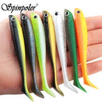 Spinpoler 5.5cm 8cm 9.5cm Paddle Tail Minnow Shad Lure Soft Swim Bait Silicone Fake Fish Shape Body 3D Eye Rigged Jighead Tackle