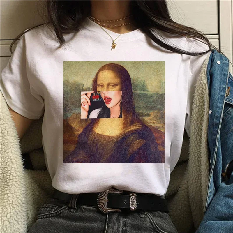 Summer New Mona Lisa Aesthetic Harajuku T Shirt Ullzang Vintage Graphic T-shirt Funny 90s Tshirt Korean Style Top Tees Women