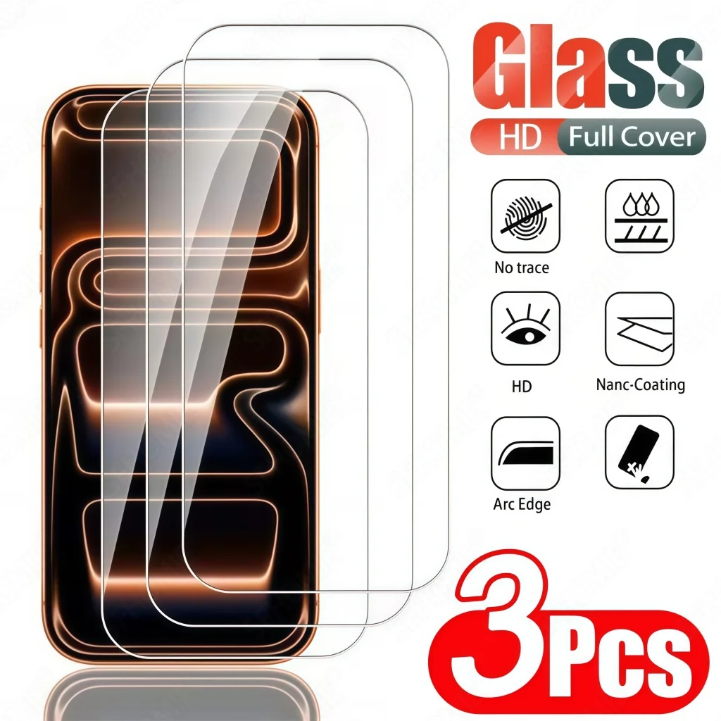 3 Stücke HD Gehärtetes Glas Displayschutzfolie Für iPhone 11 12 13 14 15 16 17 Pro Max 14 15 16 Plus 17 Luftglas Schutzfolie