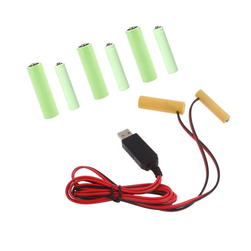 USB 1 to 2 Power Converter Battery Eliminators Replace 4pcs 1.5V +LR6 AA+LR3 AAA for LED Light