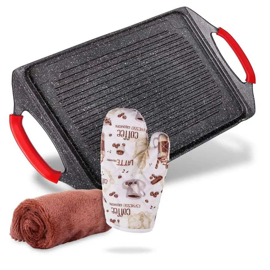 

Алюминиевая сковорода-гриль для барбекю, прямоугольная 18x10.5 дюймов, для приготовления на плите, с антипригарным покрытием, для рыбы и овощей