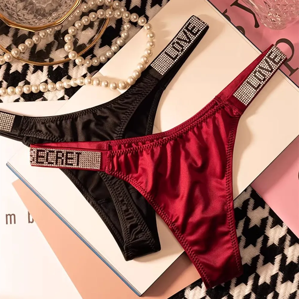 Perizoma sexy con strass brillanti rosso vino/leopardo Intimo senza cuciture da donna Mutandine sportive sexy da donna taglie forti T-back