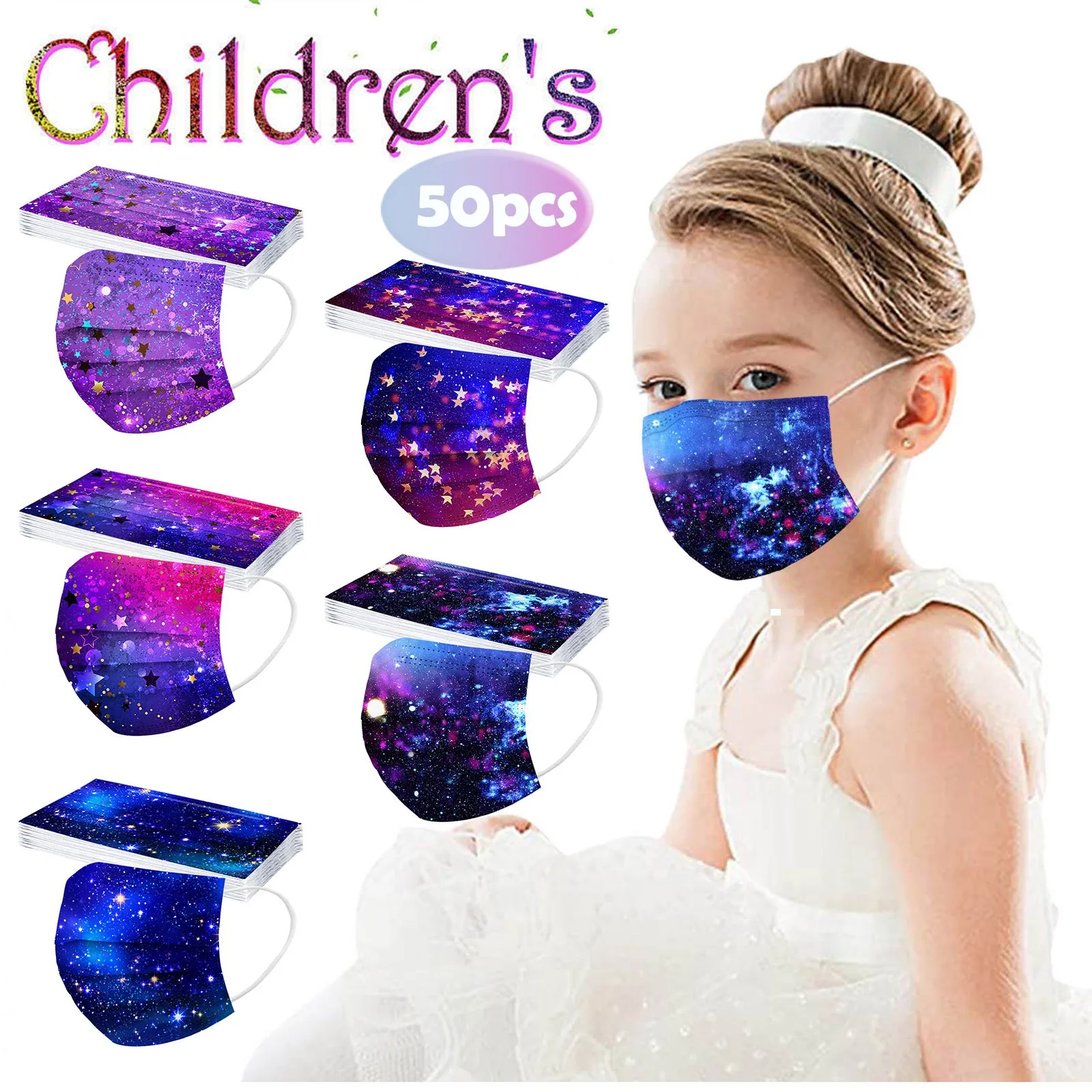 مختلط اللون 50 قطعة قناع واقٍ يومي يمكن التخلص منه قناع الكبار السماء المرصعة بالنجوم الأرجواني الحرم الجامعي خارج التسوق التنقل الحماية اليومية #5