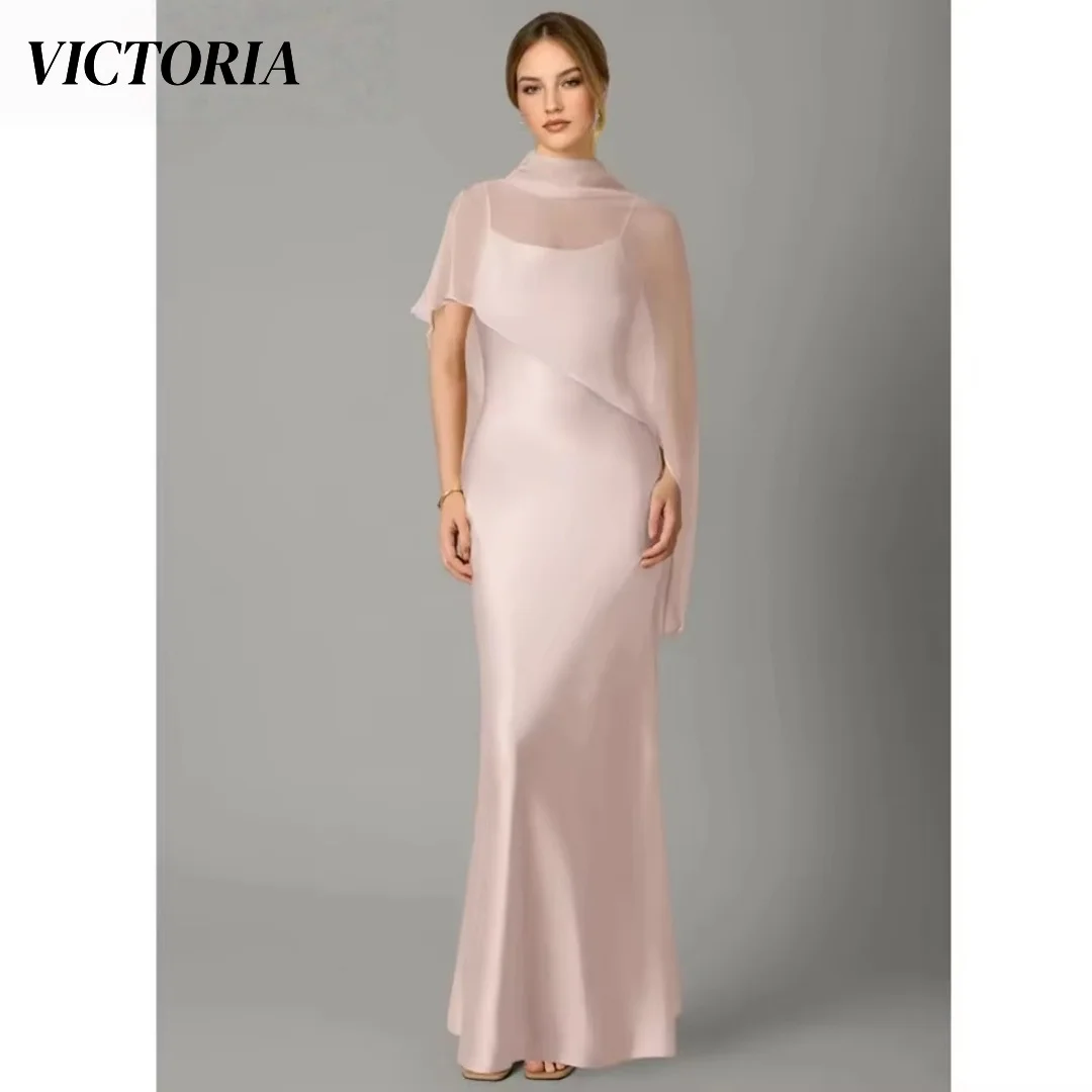 VICTORIA  Simple Sheath Sheer Straps Maxi Floor Length Illusion  Spaghetti strap Stole Mother Of The Bride Dresses Customized