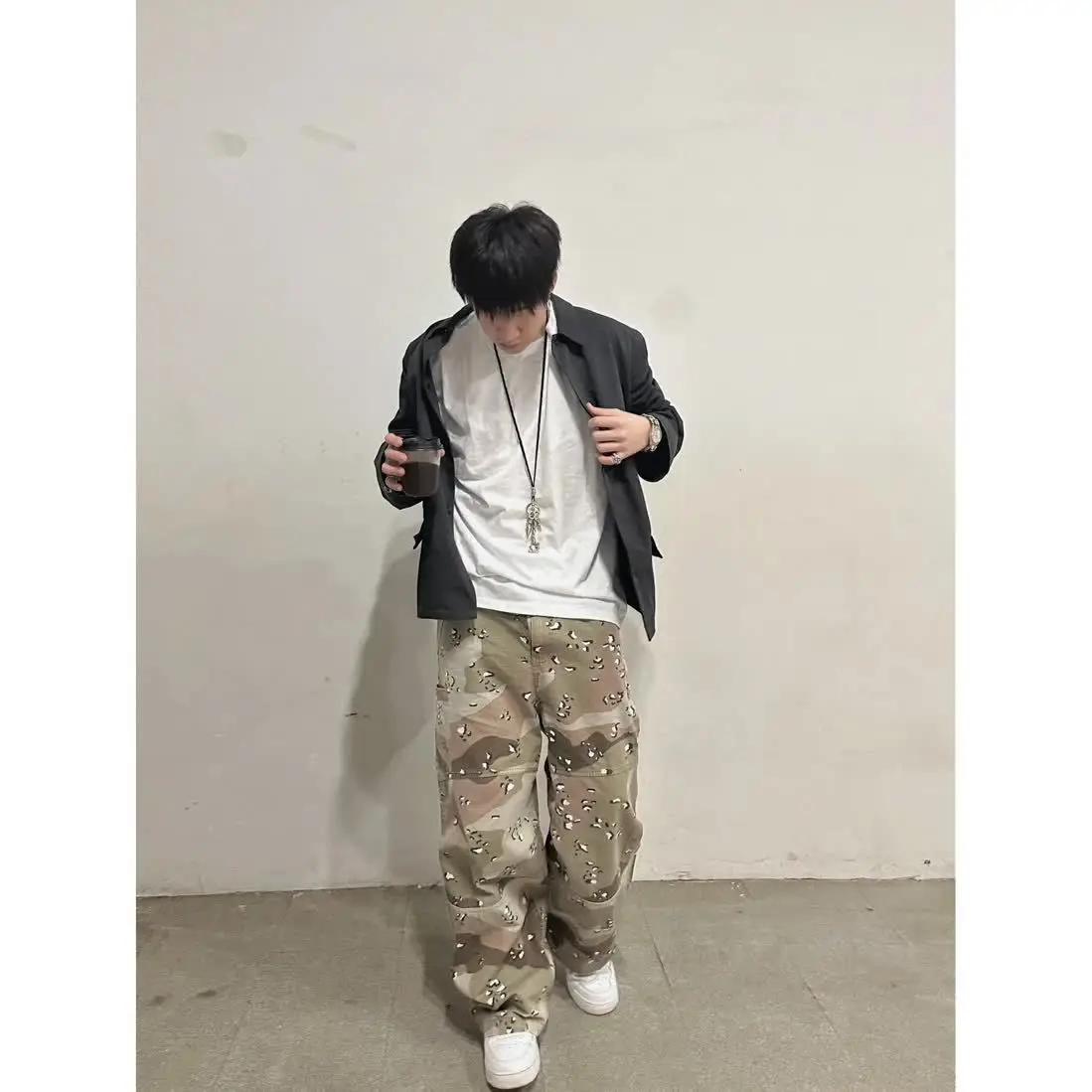 

Camouflage Camo Cow Light Green Loose Straight Jeans Denim Pant plus size jean trouser women y2k harajuku streetwear men's jean