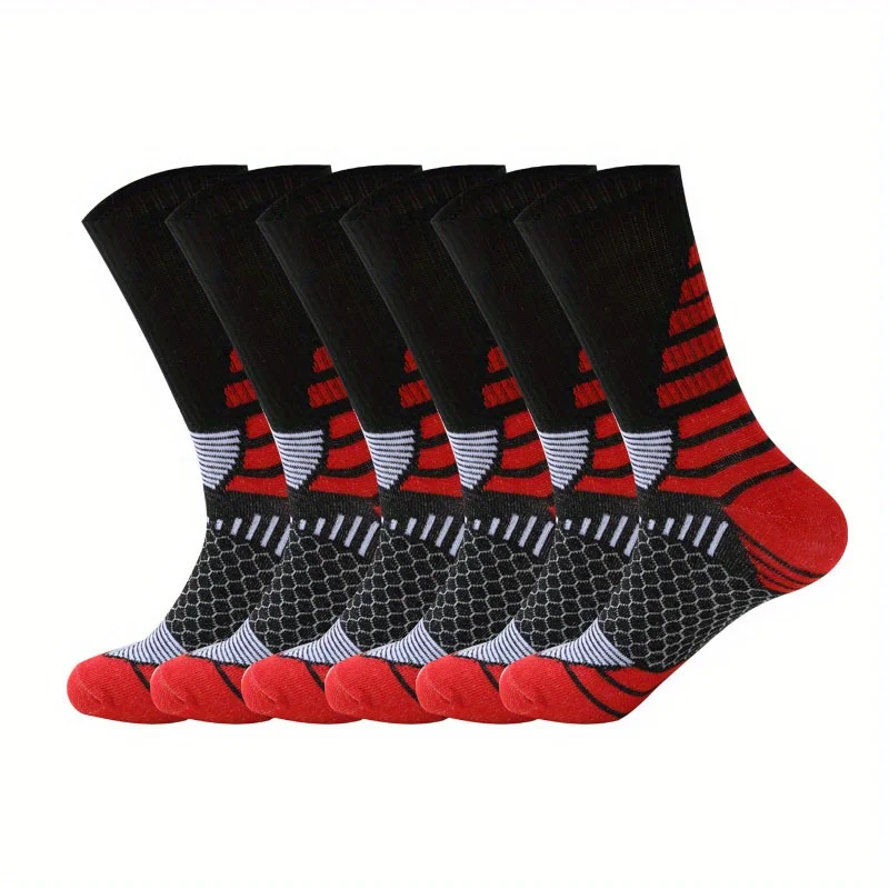 6 Paar Herren-Sportsocken mit langem Schlauch für das Laufen im Jahr, atmungsaktive, lässige, weiche und bequeme Sportsocken aus Polyester