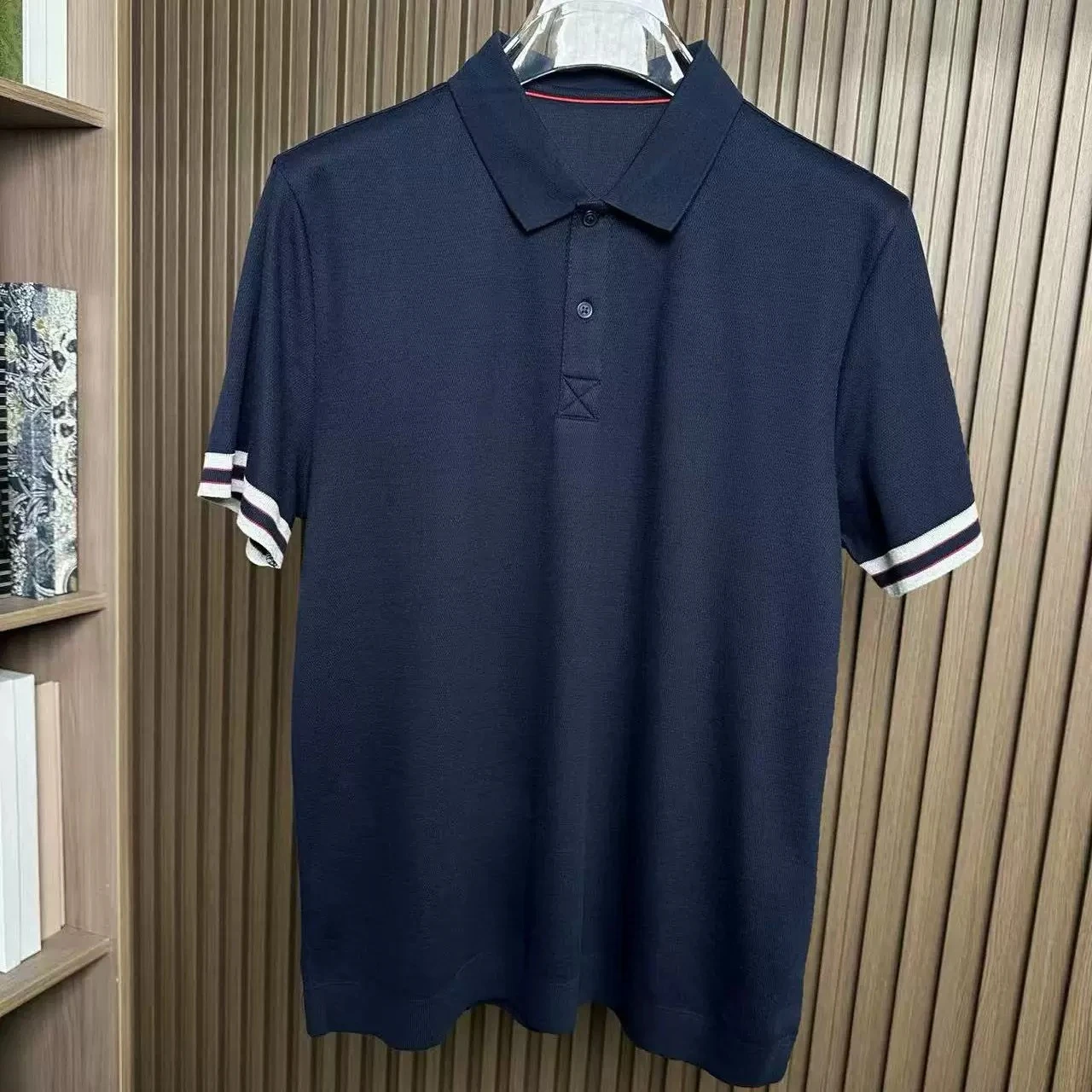 Italian embroidery BC old money wind men's pearl cotton short-sleeved breathable lapel polo shirt
