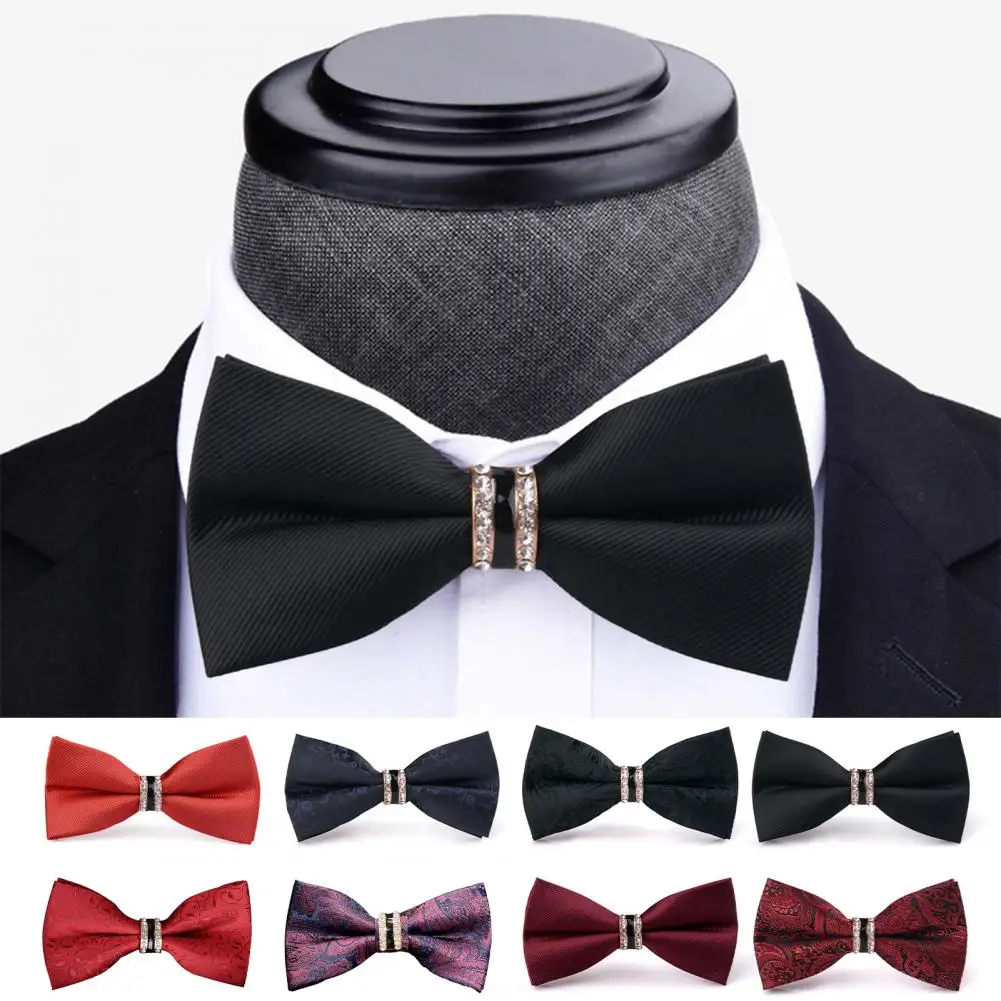 Men Bow Tie Formal Business Style Rhinestone Decor Satin Bright Color Smooth Party Banquet Wedding Groom Bow Clothes Accessories