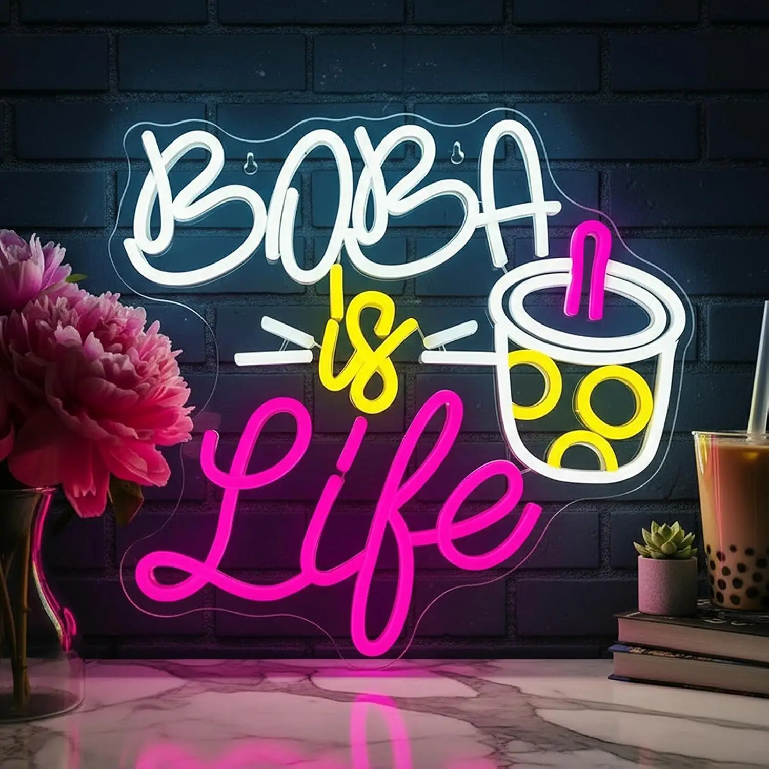 

Неоновая вывеска «Bubble Tea Is Life» с USB-подсветкой и регулировкой яркости для кафе, магазинов молочного чая, баров боба, десертных, декораций для вечеринок, подарков, настенный светильник