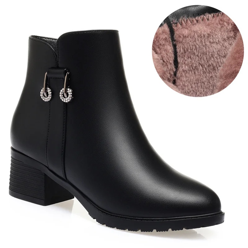 Women\'s Soft Leather Ankle Thick Heel Short Boots Casual Autumn Winter Thick Shoes New Korean Style Fashion Mom Boots