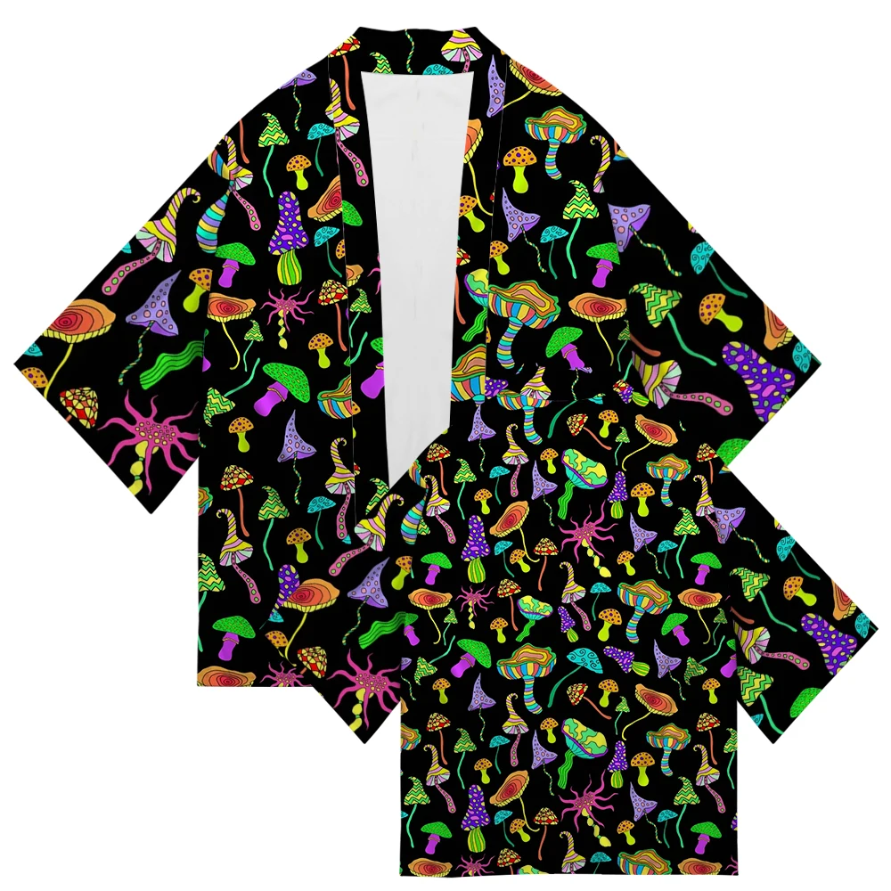 

Japanese Kimono Traditional Mushroom Print Cardigan Asian Clothing Harajuku Samurai Yukata Men's Shirts Hip Hop Streetwear 2022