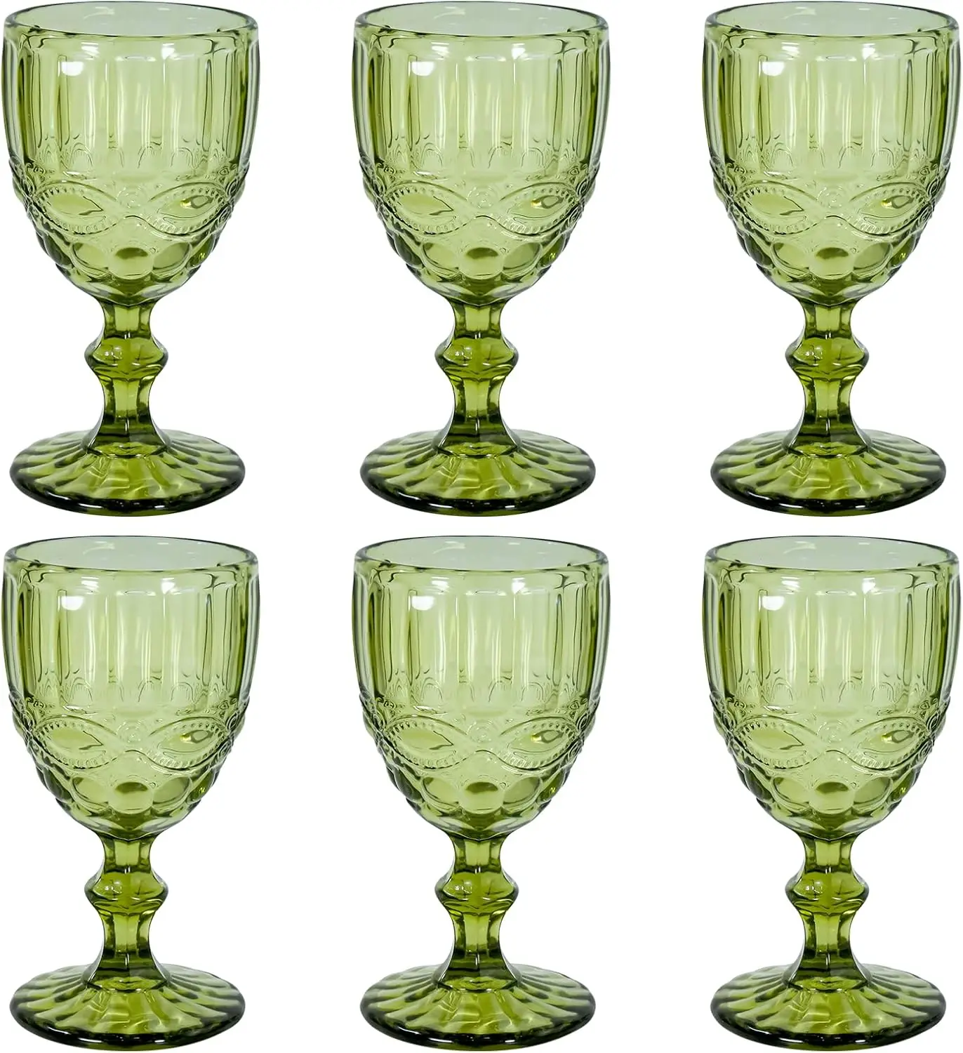 

Vintage Wine Glasses Set of 6, 12 OZ Colored Floral Embossed Crystal Goblets, Dishwasher Safe, for Wedding, Party, Bar, Restaura
