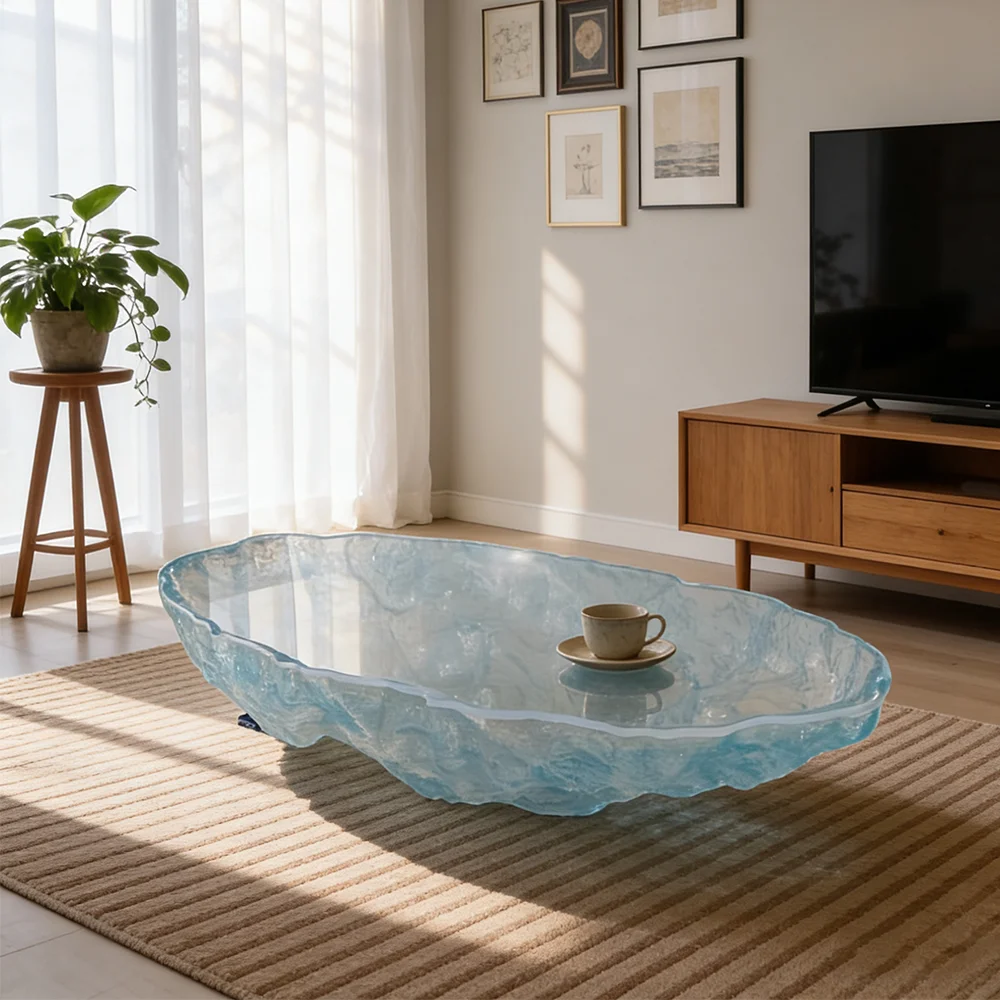 G*-Modern Round Resin Coffee Table Clear Artistic Furniture for Home Living Room Hotel Lounge Interior