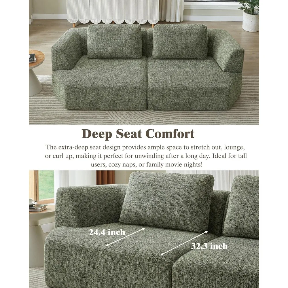 أريكة أريكة سحابة مقسمة بدون عظم مقاس 98.4 بوصة، أريكة مضغوطة كبيرة الحجم مكونة من 3 مقاعد مع قماش شانيل