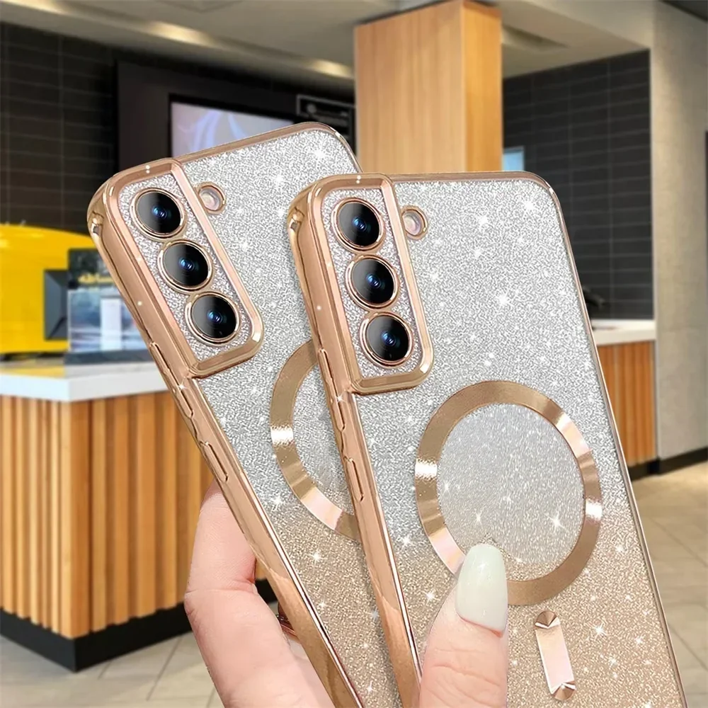 Glitzer-Magnet-Hülle für Samsung Galaxy S26 S24 Ultra S23 S22 S21 S25 Plus S20 FE A56 A55 A36 A17 – Glänzende, kabellose Schutzhülle mit Galvanisierung – Detail 8