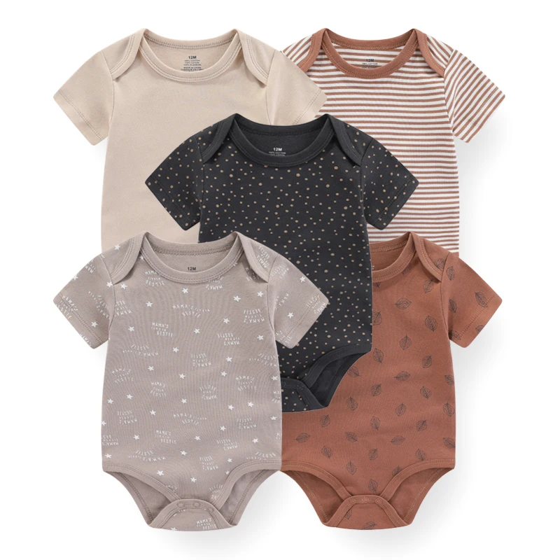 

5Pieces Unisex Bodysuits Newborn Baby Girl Clothes Cotton Cartoon Baby Boy Clothes Set Solid Color Print Summer Bebes