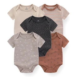 5Pieces Unisex Bodysuits Newborn Baby Girl Clothes Cotton Cartoon Baby Boy Clothes Set Solid Color Print Summer Bebes