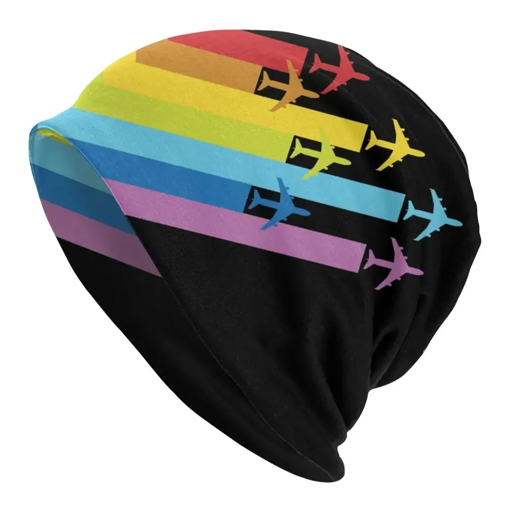 Custom Rainbow Airplanes Chemtrails Beanies Cap Unisex Cool Winter Warm Knitting Hat Adult Aviation Fighter Pilot Bonnet Hats