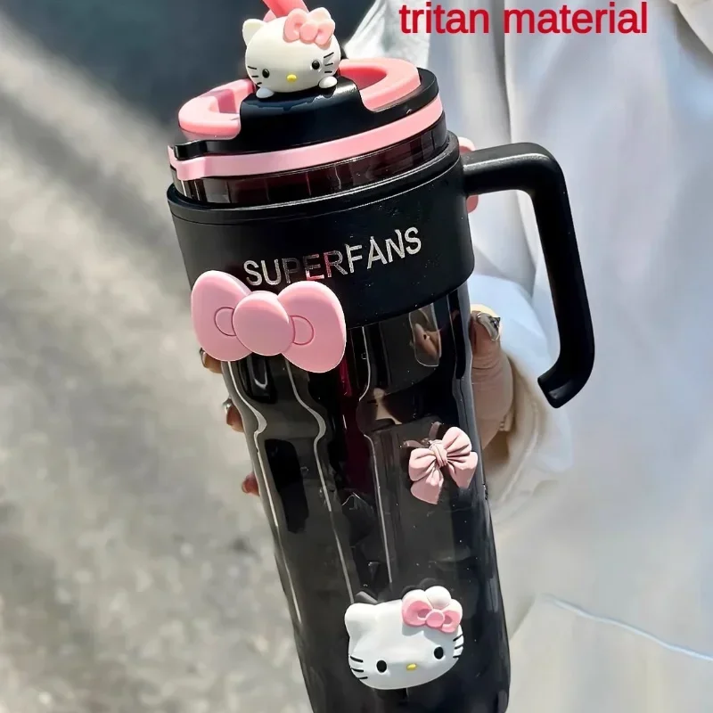 1200ML With Handle Water Bottle MINISO Hello Kitty Gym Large Capacity Straw Water Cup Kuromi My Melody Cartoon Children Cup Gift