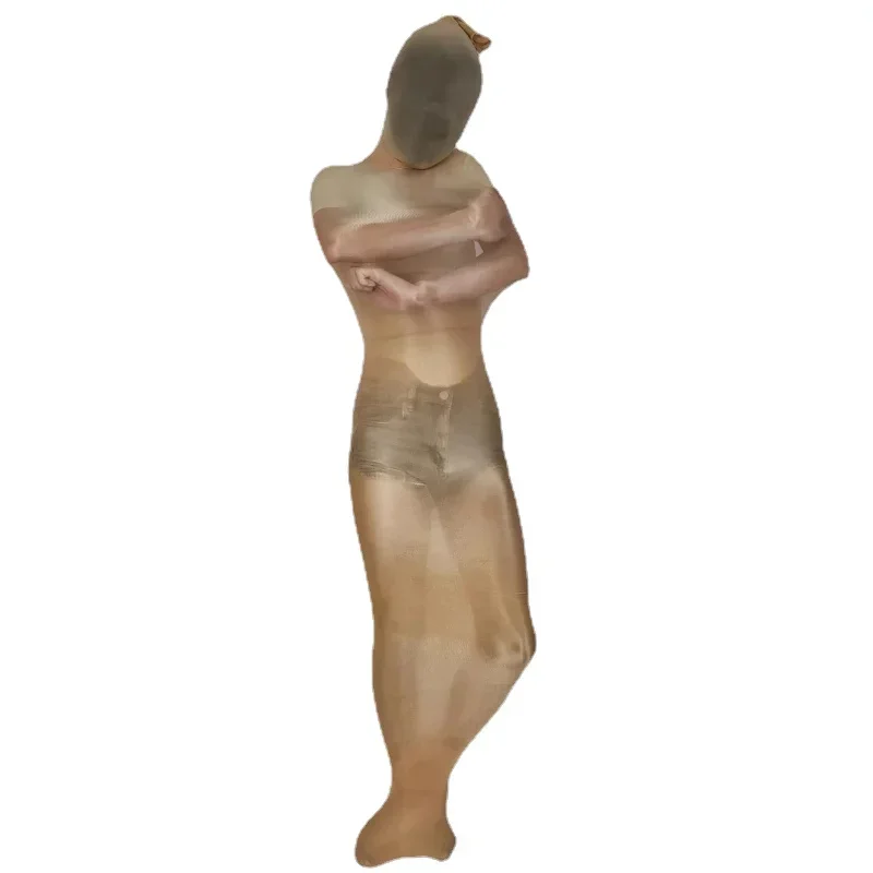 Haut glänzend transparent Ganzkörper schiere Seide Bodysuit Frauen Männer Fetisch tragen Zentai Anzug nahtlose Strümpfe Catsuits Cosplay