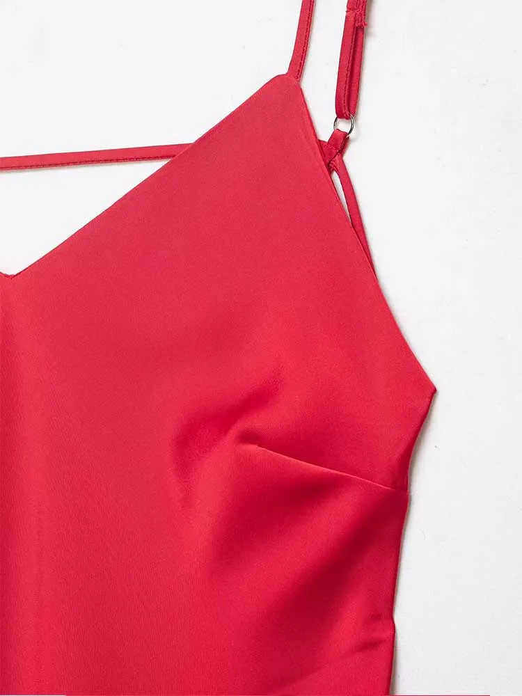 Nuovi arrivi invernali in stile europeo e americano, abbigliamento da donna alla moda, abito midi senza maniche in raso di seta con bretelle