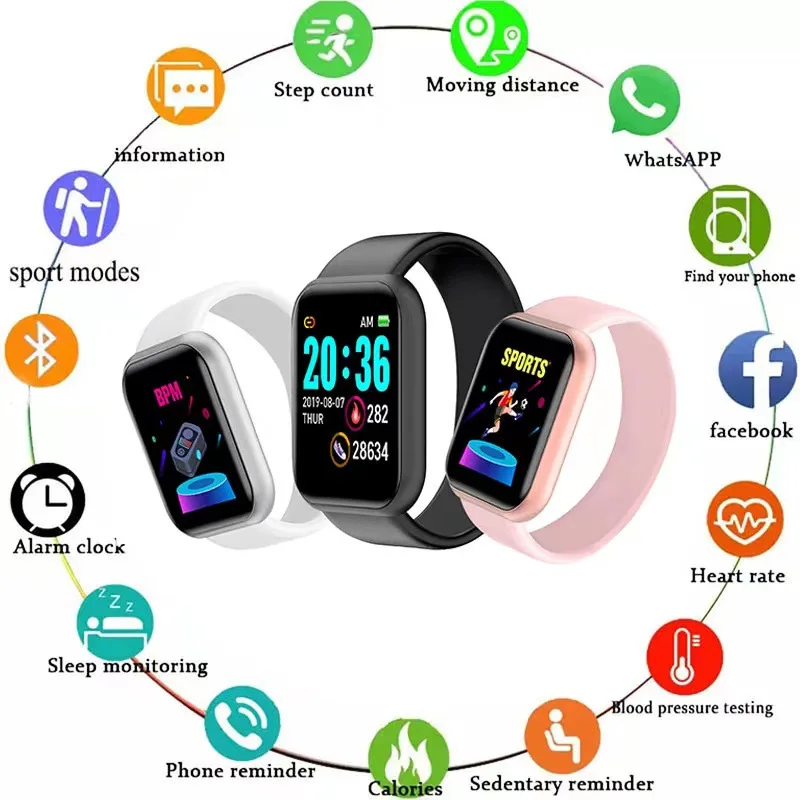 Y68 Smart Watch Bluetooth Fitness Tracker Men Women Smartwatch Heart Rate Monitor Blood Pressure Sports Bracelet for Android IOS