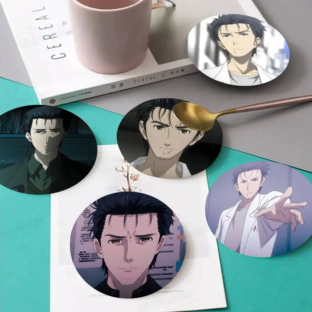 1pc Rintaro Okabe Wooden Coaster Colour Printing Cup Mat Home Desk Decoration Gifts