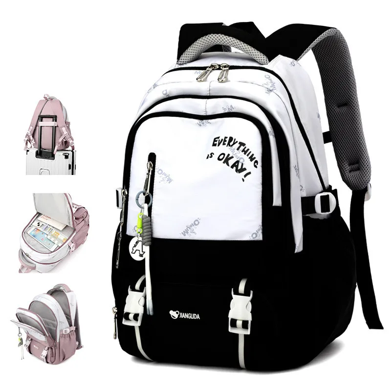 

Simple letter printed backpack 2025 fresh college student school bags large capacity oxford schoolbags travel backpack for women