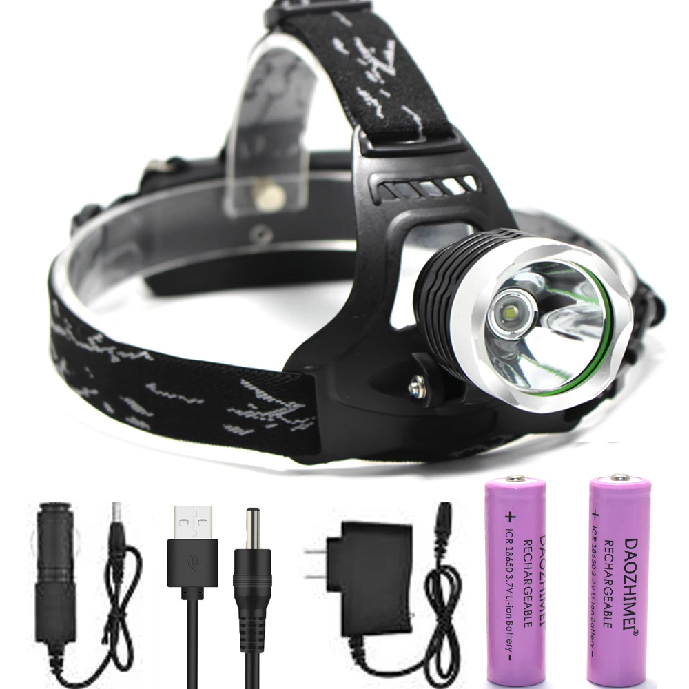 

Super Bright Led Headlamp 3 Modes Outdoor camp Head Lamp Waterproof Headlight + 2x18650 battery + DC charger + Car Charger