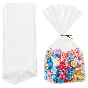 25/50pcs Flat Bottom Gusset Treat Bags,Clear Cellophane Gift Bags With Twist Ties Goodie…