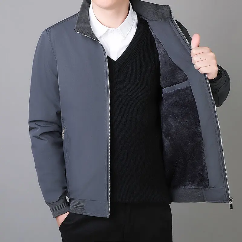 

Winter New Fashion Trend Solid Color Plus Plush Thick Warm Jacket For Men's Casual Loose Sports Windproof High-Quality Jacket