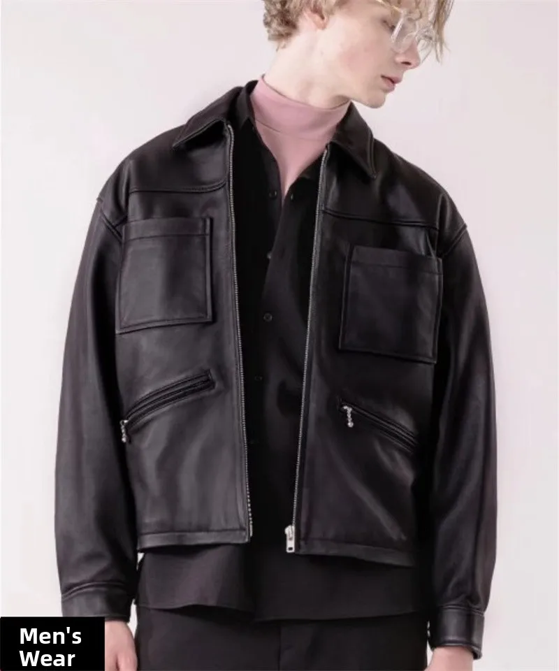 Lekki, prawdziwy skórzany płaszcz z licowej skóry bydlęcej, styl lazy fashion, marki Sle Curphey, zapinany na zamek, długi płaszcz.