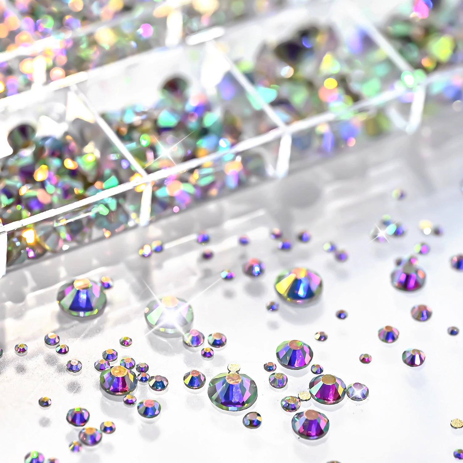 12er-Set 3D Glitzernde AB Runde Kristall-Nagelsteine SS4-SS30 Glas-Diamant-Nagelperlen Charms 1,5-6mm Flache Rückseite Nagel-Edelsteine D8@ – Detail 3