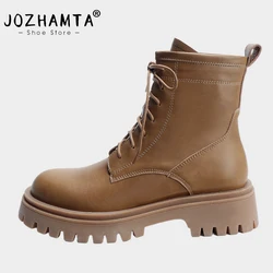 JOZHAMTA Size 34-40 Ankle Boots For Women Platform Short Booties Genuine Leather Thick Heels Shoes Fall Winter Casual Dress