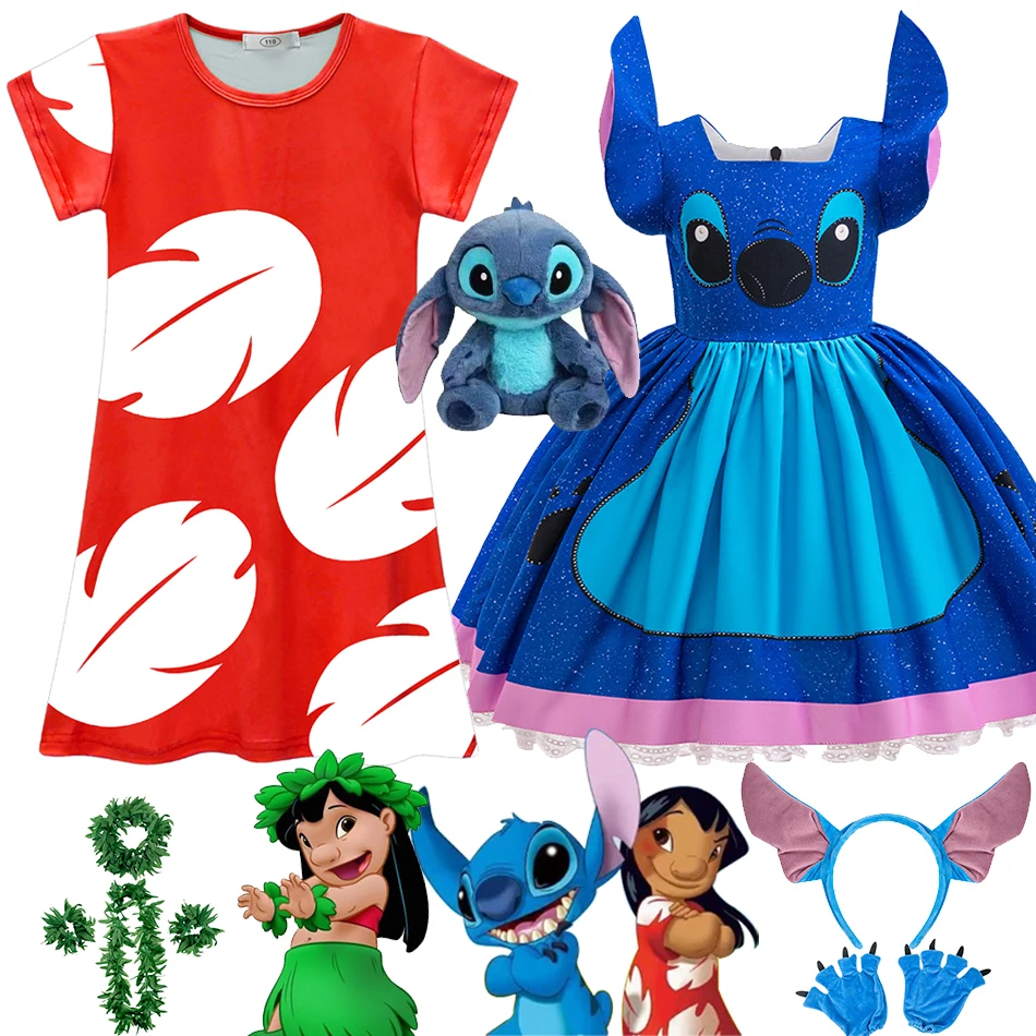 

Disney Lilo And Stitch Cosplay Costume Girls Halloween Fantasy Outfits Children Cartoon Movie Role Playing Sets Cute Red Pajamas