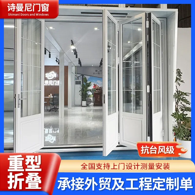 Custom Heavy Duty Aluminum Alloy Folding Doors and Windows French Retro Style Glass Sliding Door for Outdoor Shop Use