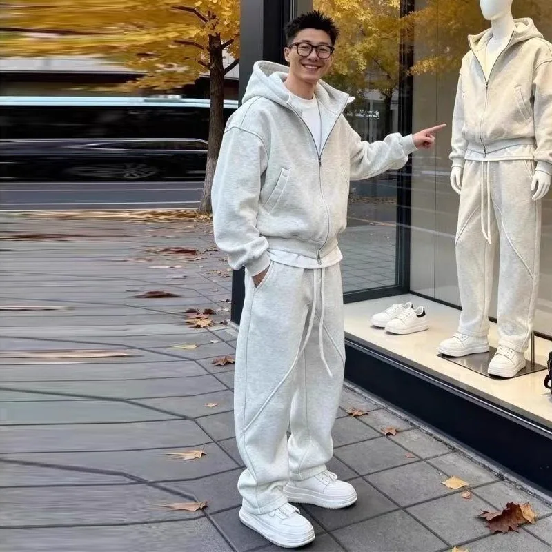 Cool Men's Casual Sportswear Set Autumn Fashionable Long Sleeve Hoodie Jacket And Pants Polyester Fiber Long Pants
