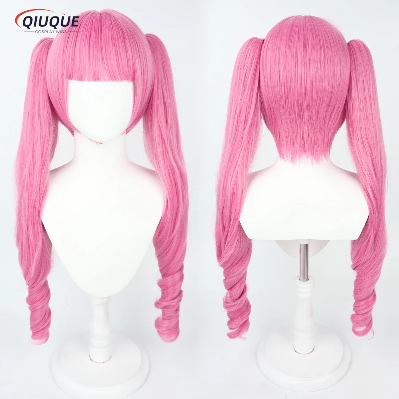 Peluca de Anime Perona para Cosplay, pelo sintético resistente al calor, rizo Rosa largo de 80cm, 2 estilos, fiesta de Halloween, gorro de peluca